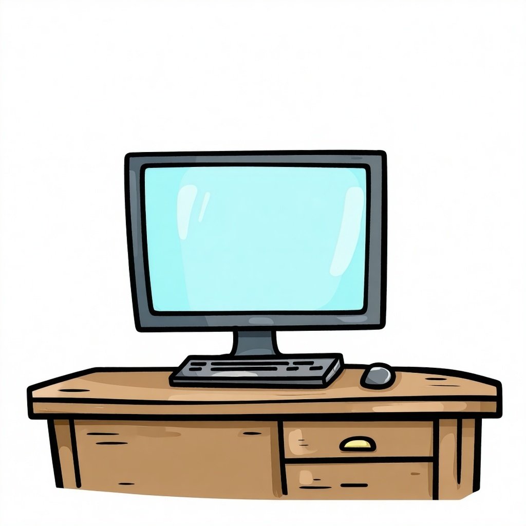 desk computer cartoon