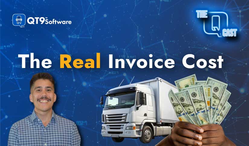 QT9 Software Q-Cast The Real Invoice Cost, Christian Reyes, host pictured and delivery truck with hand holding cash representing the cost of bad supplier quality.