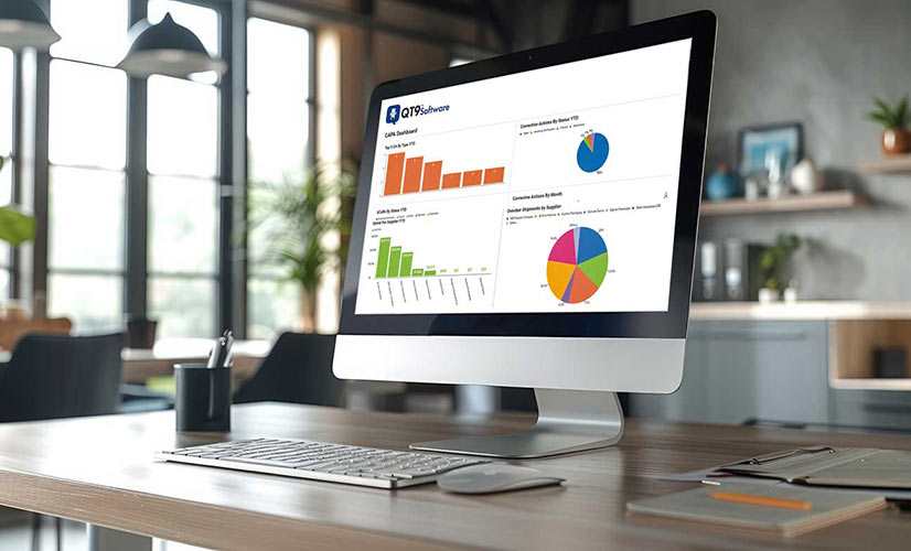 QT9 Software announced release of enhanced Business Intelligence (BI) Tool for advanced business analytics and reporting. Image of BI Tool dashboard on a computer screen.