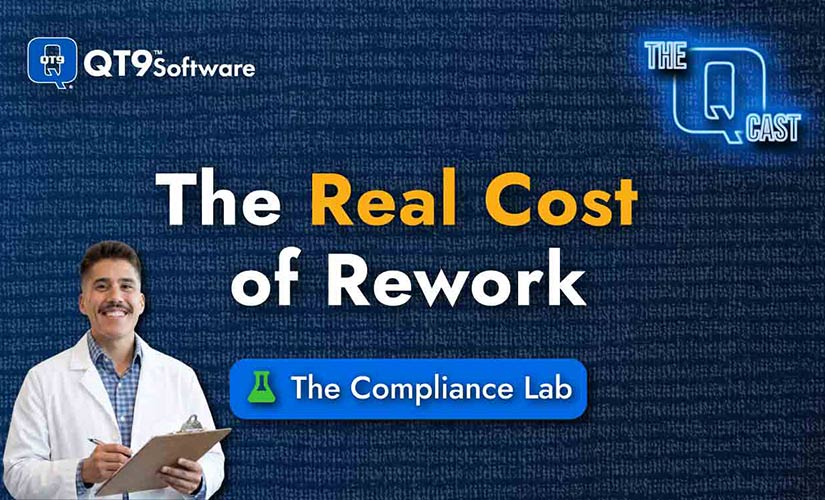 QT9 Q-Cast podcast host Christian Reyes pictured on title page of The Real Cost of Rework episode.