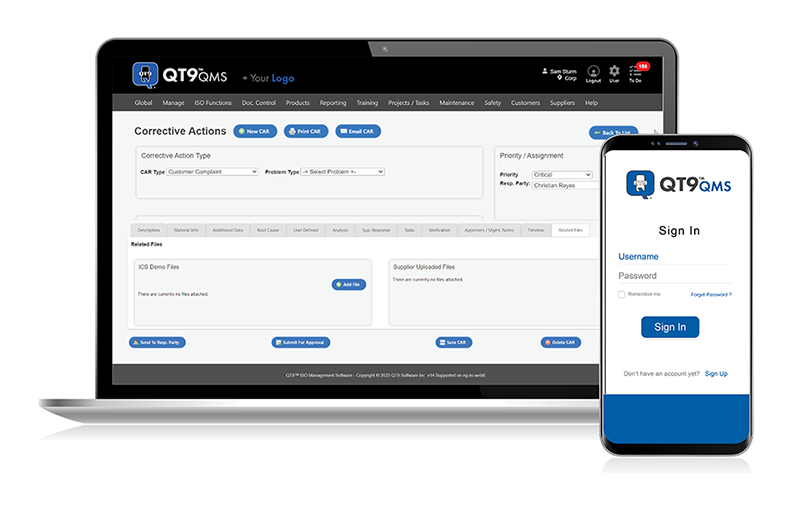 QT9 QMS Software laptop and mobile
